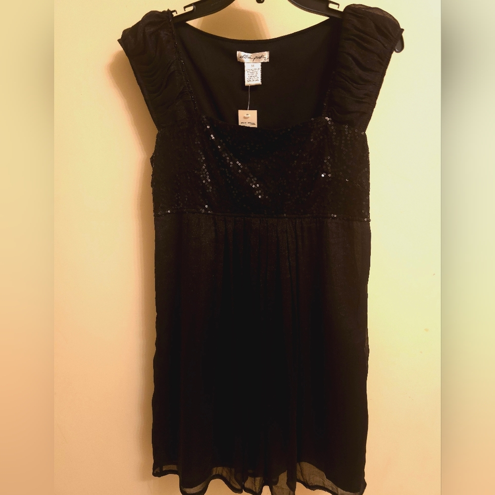 NWT Ultra Pink M sequined/sparkly black dress